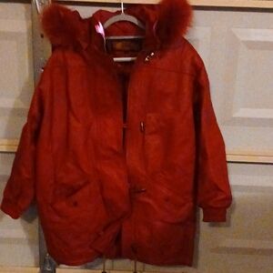 Women's leather Hooded jacket